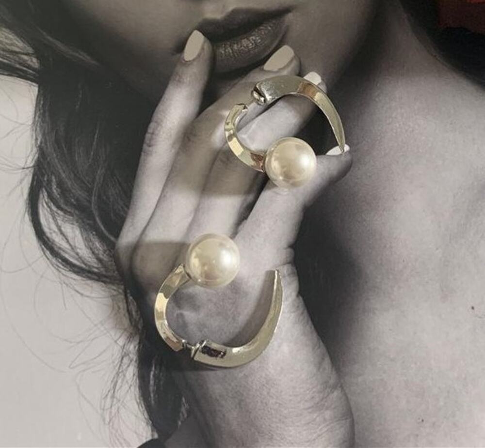 Silver Spike Horn with Pearl Stud Earrings Edgy Fashion ~ NEW